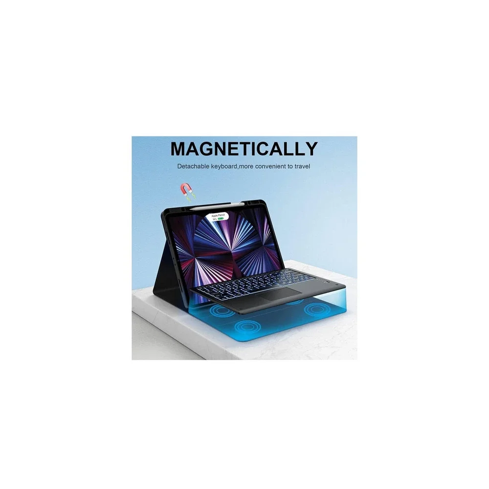iPad Pro 12.9 Case with Keyboard Case Trackpad 7 Color Backlit Pencil Holder